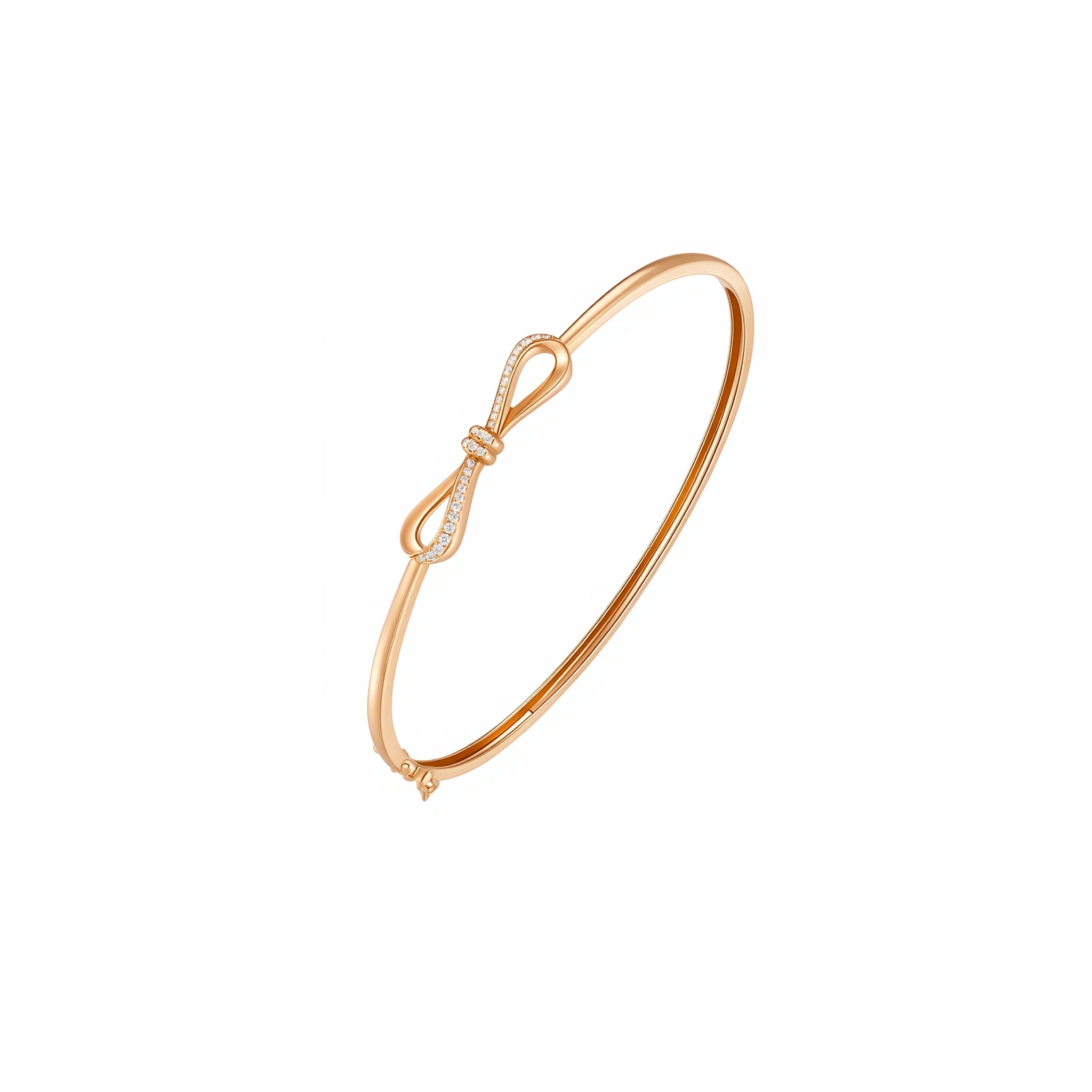 18K gold diamond bow bangle bracelet with pavé diamond bow design by LeMing Jewelry