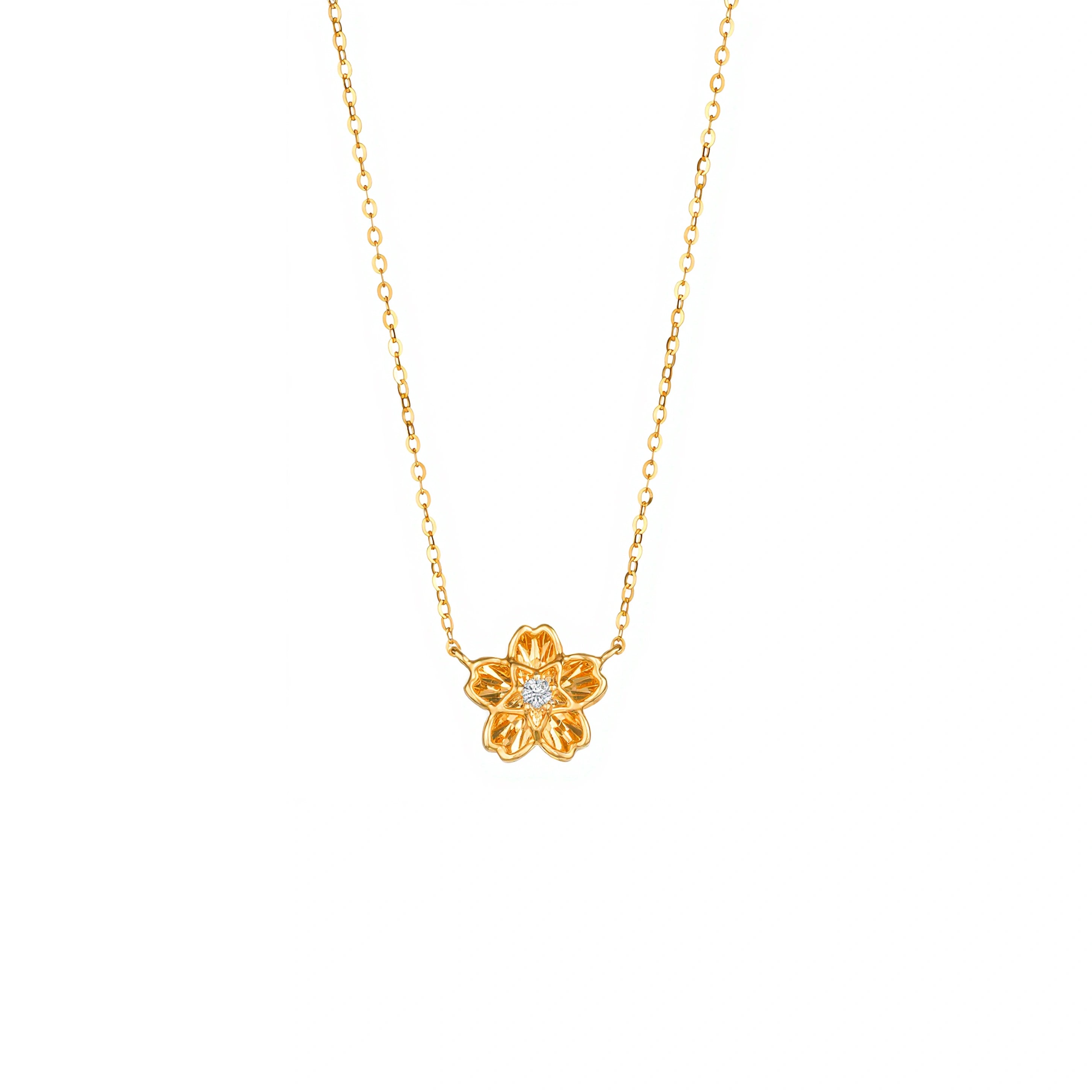 18K gold diamond floral blossom pendant necklace with 0.026ct center diamond by LeMing Jewelry