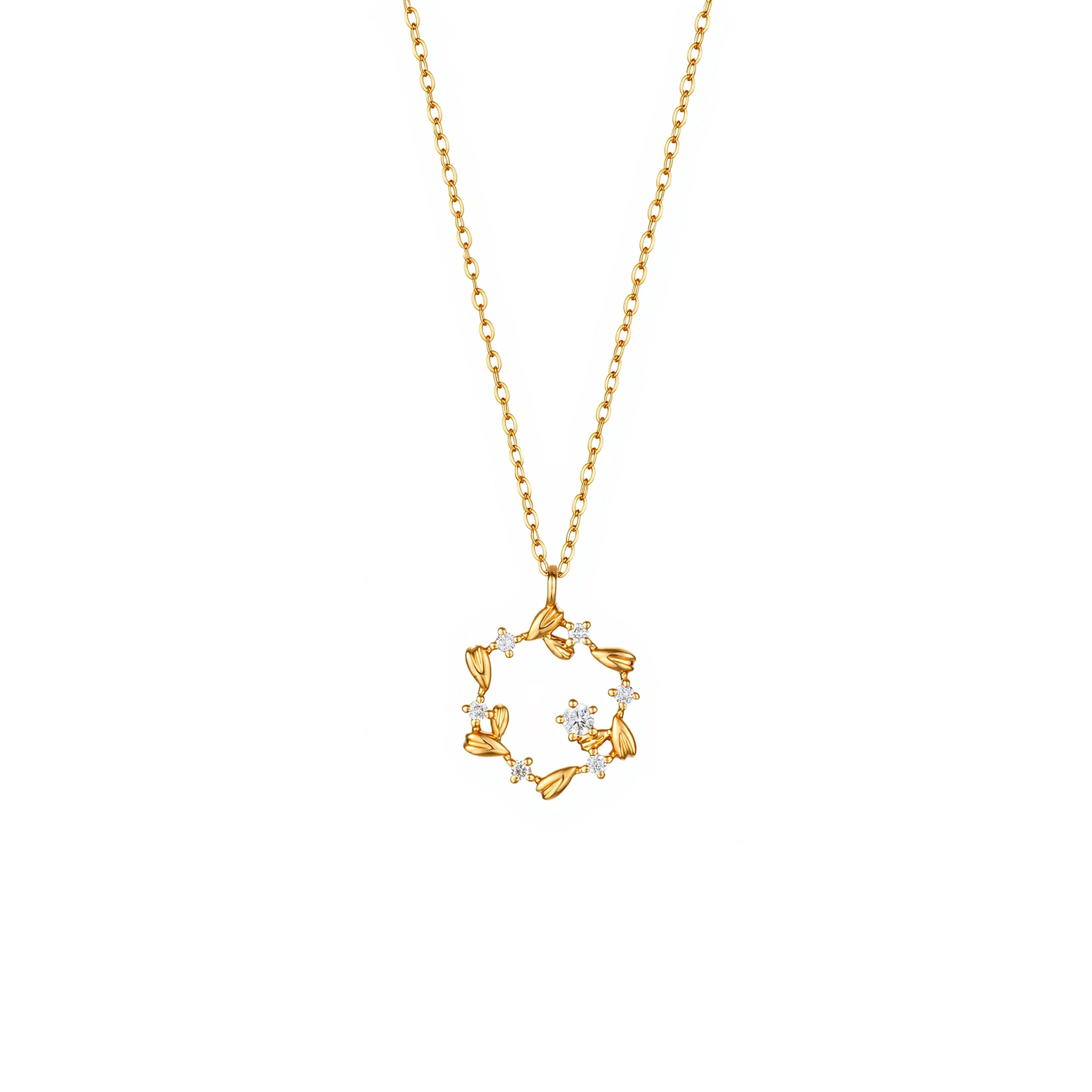 18K gold diamond floral wreath pendant necklace with 0.024ct main stone and 0.041ct side diamonds by LeMing Jewelry