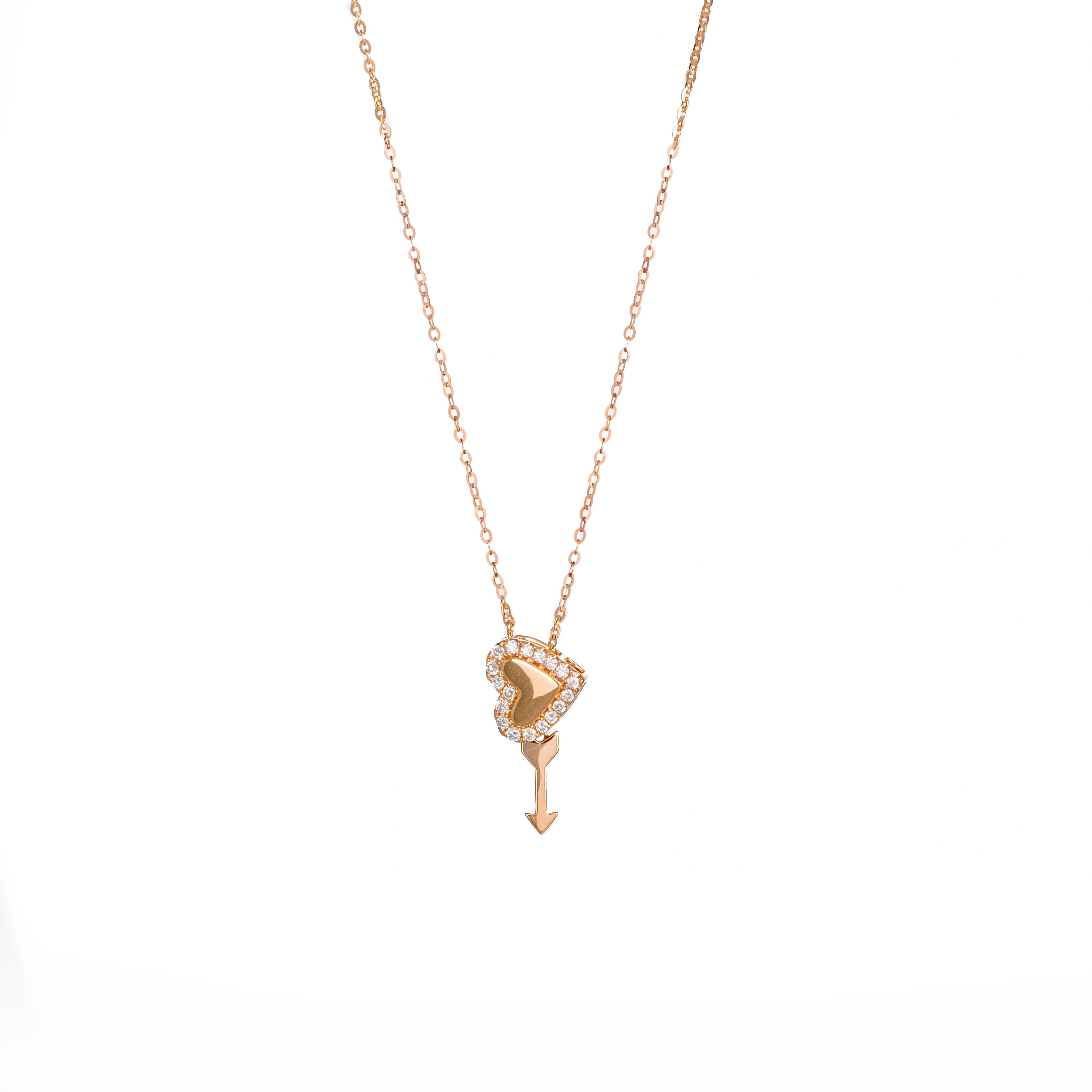 Shop this 18K gold diamond heart arrow pendant necklace by LeMing Jewelry, featuring a romantic heart design with 0.105ct diamond accents.