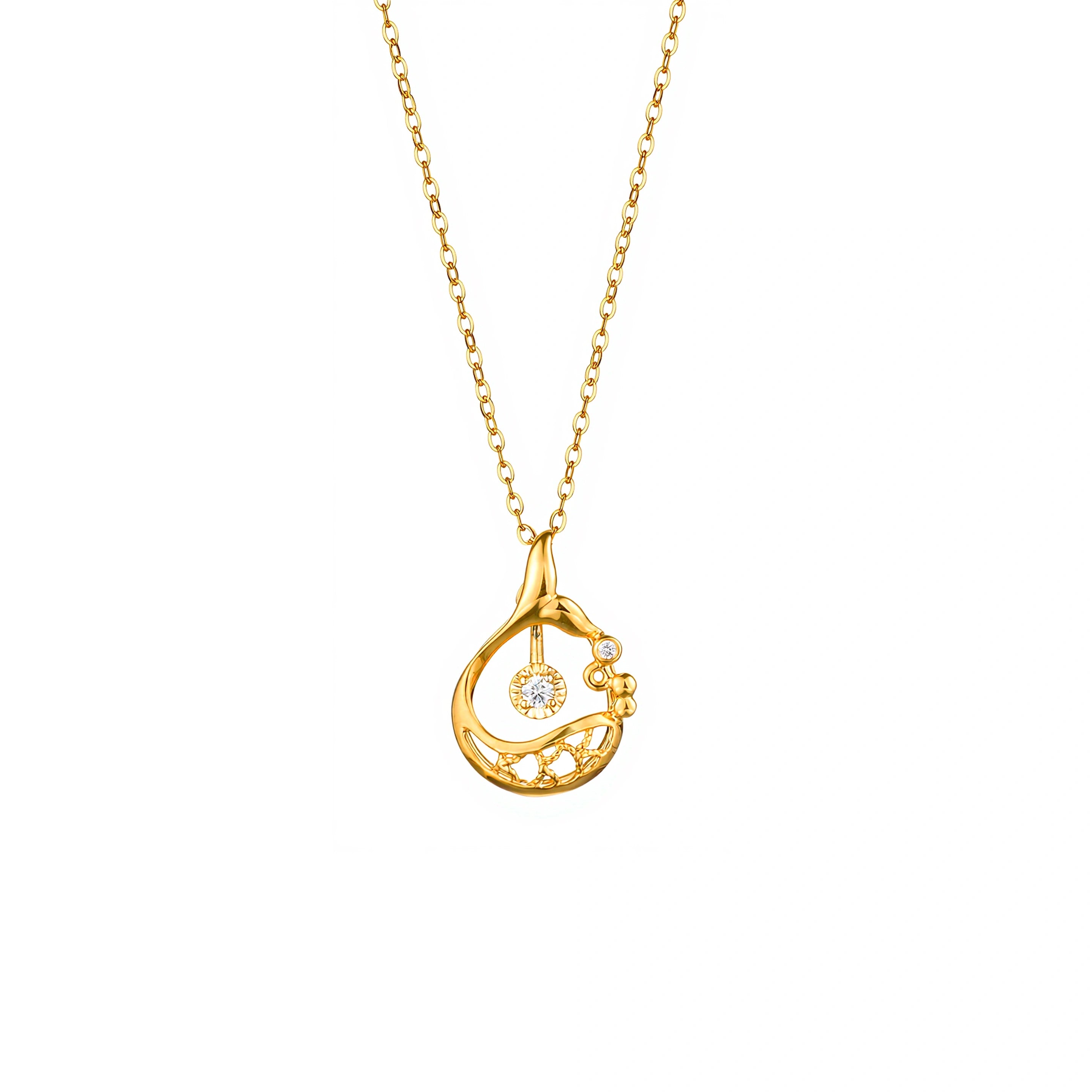 18K gold diamond teardrop floral pendant necklace with 0.028ct main diamond and 0.005ct accent diamond by LeMing Jewelry