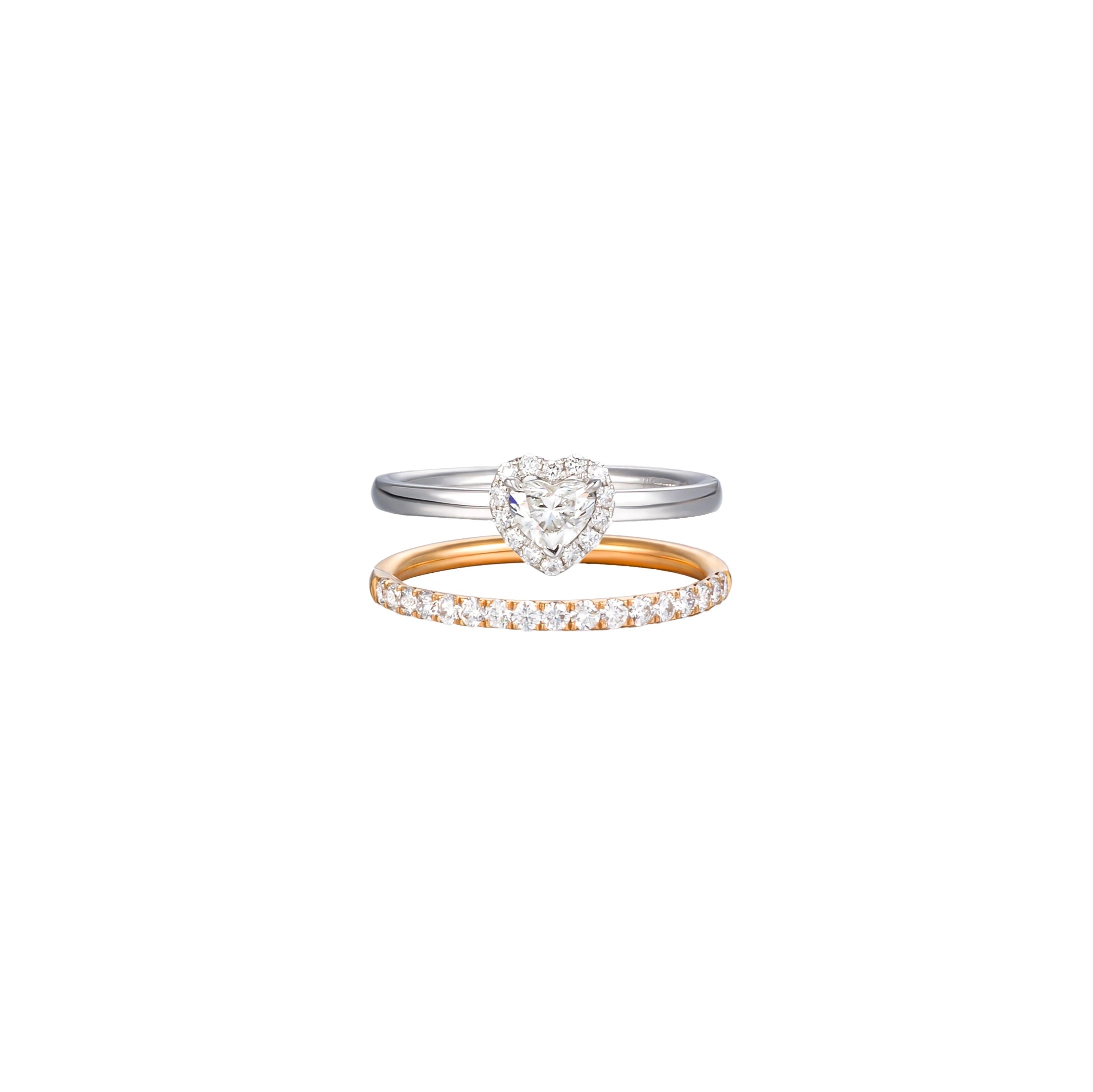 LeMing 18K gold heart diamond ring set with 0.301ct center stone and pavé diamond band