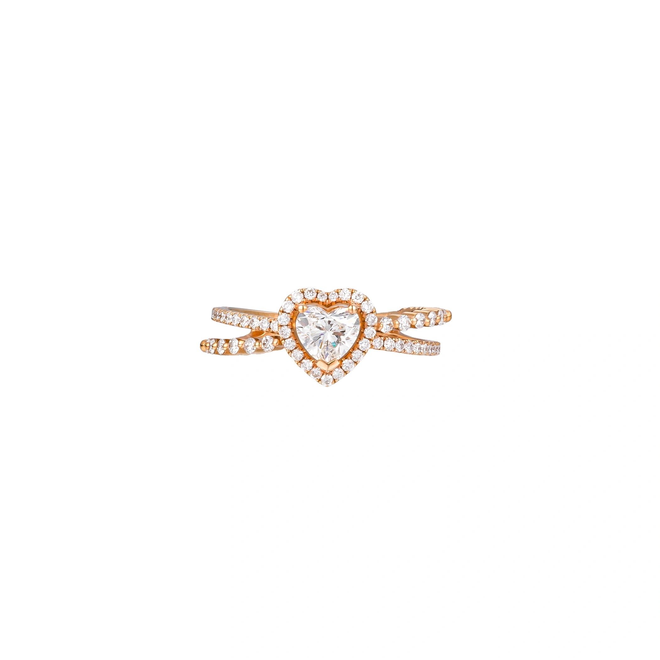 LeMing 18K gold heart diamond ring with 0.508ct center stone and pavé diamond split band