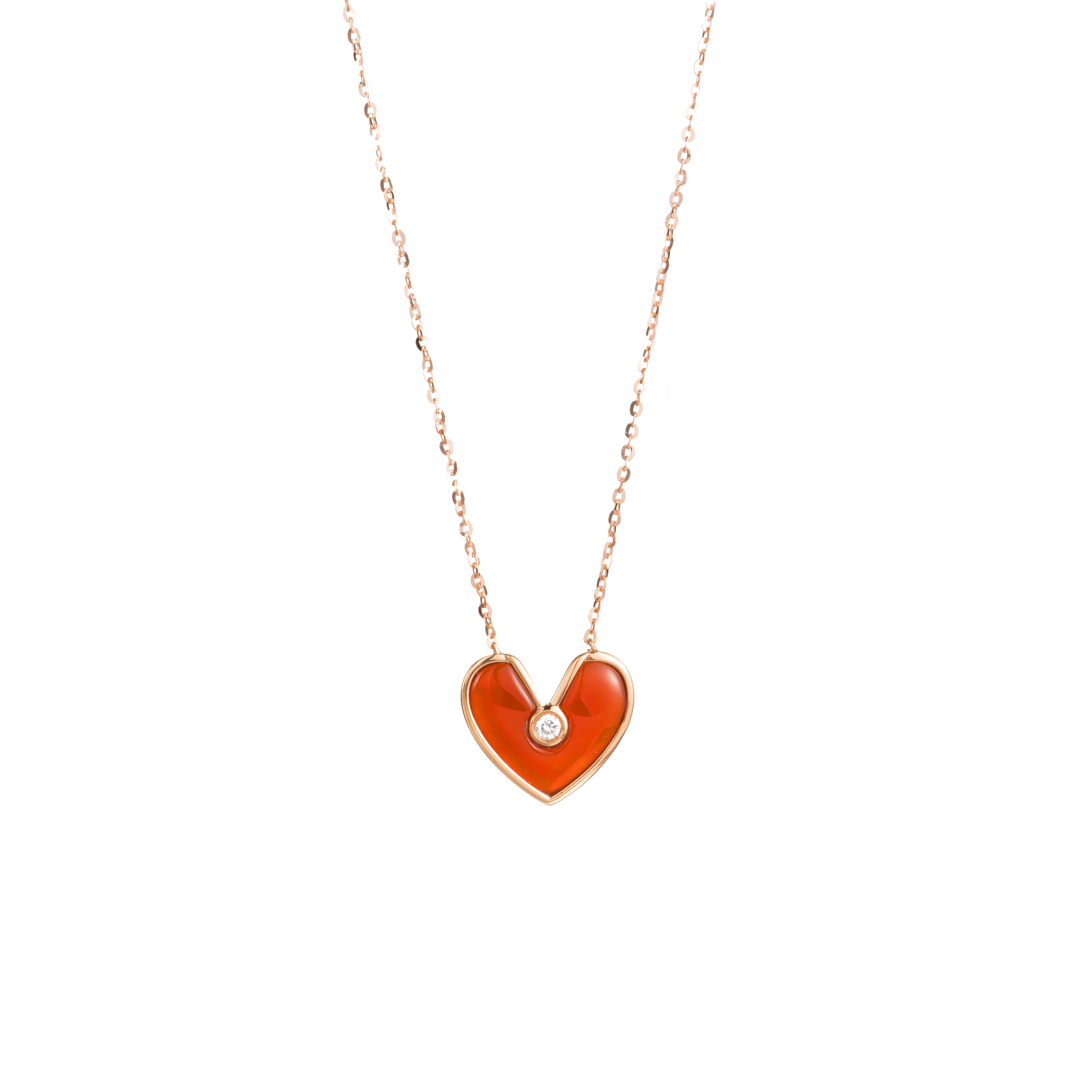 Shop this 18K gold red agate diamond heart necklace by LeMing Jewelry, featuring a 1.743ct red agate heart pendant and 0.032ct diamond accent.