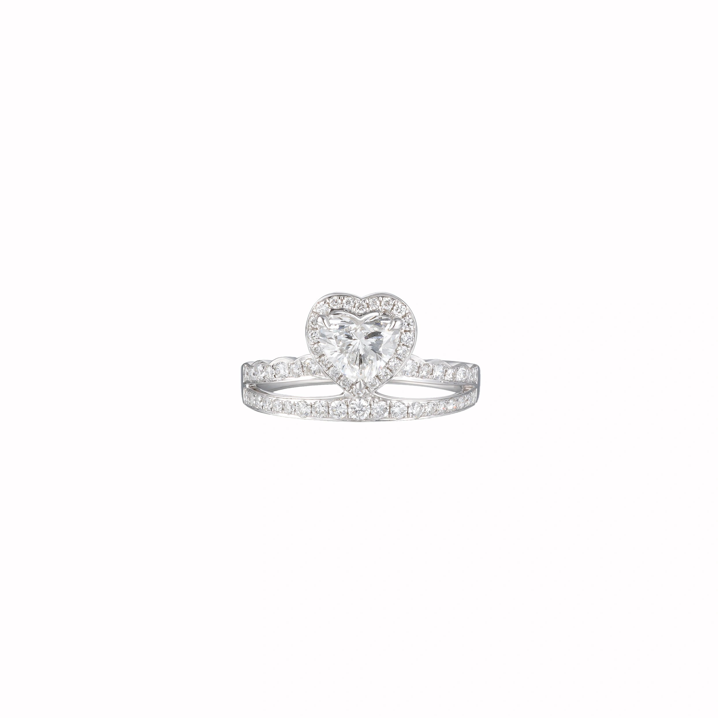 LeMing 18K white gold heart diamond ring with 0.735ct center stone and pavé split band
