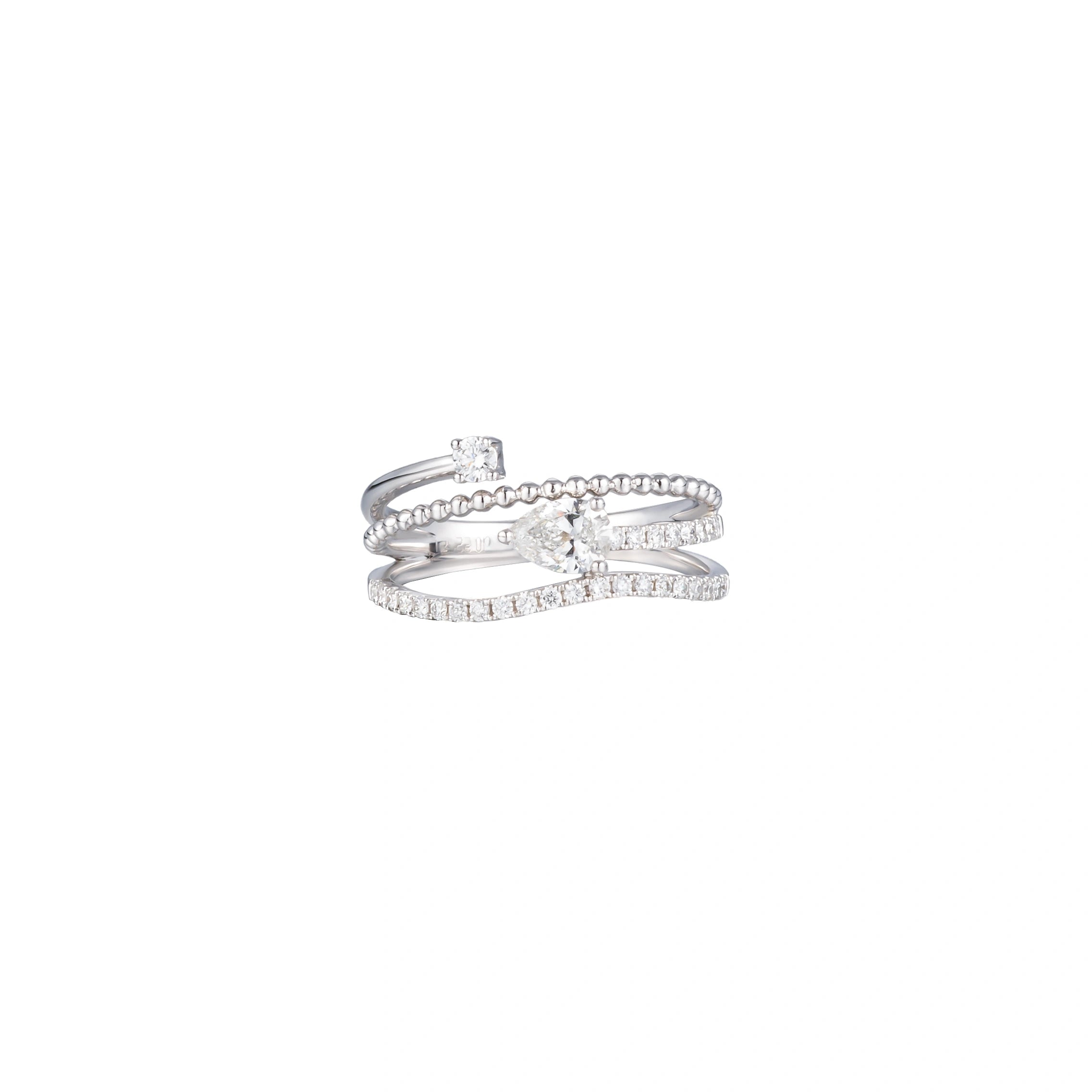 LeMing 18K white gold pear diamond multi-band ring with pavé diamond accents