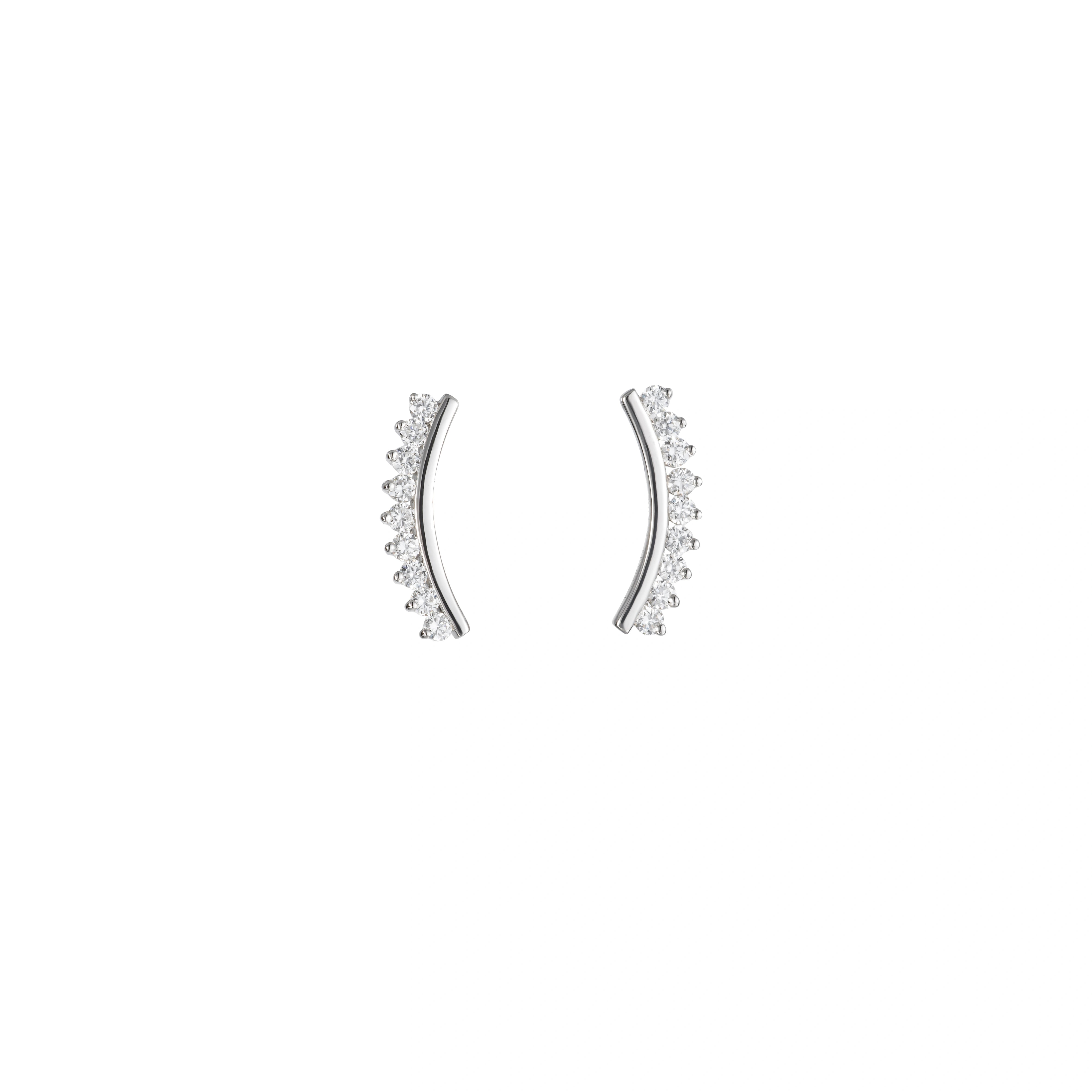 LeMing 9K white gold curved pavé stud earrings with sparkling stone accents