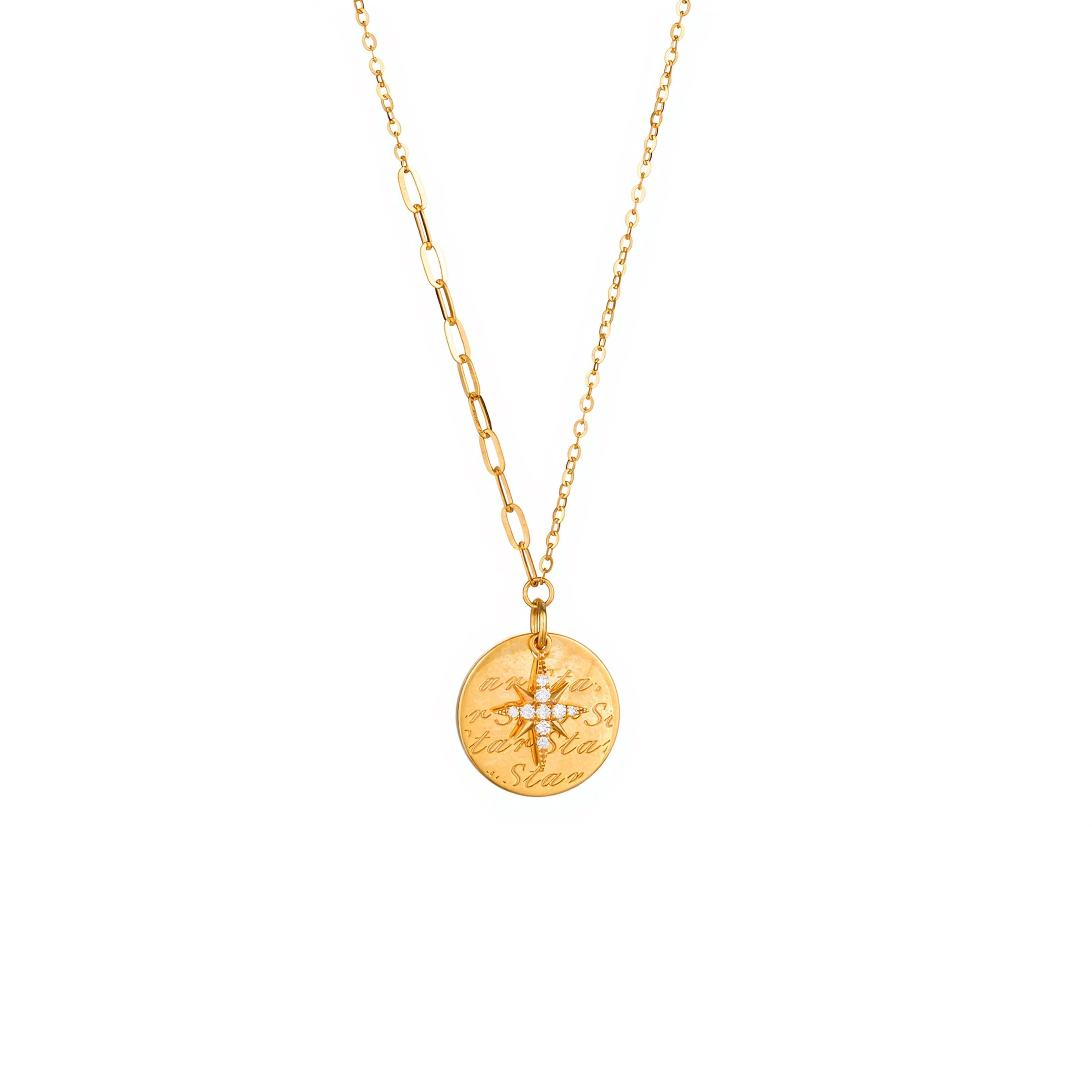 LeMing CNC 18K gold diamond medallion necklace with round pendant and 9 diamond accents