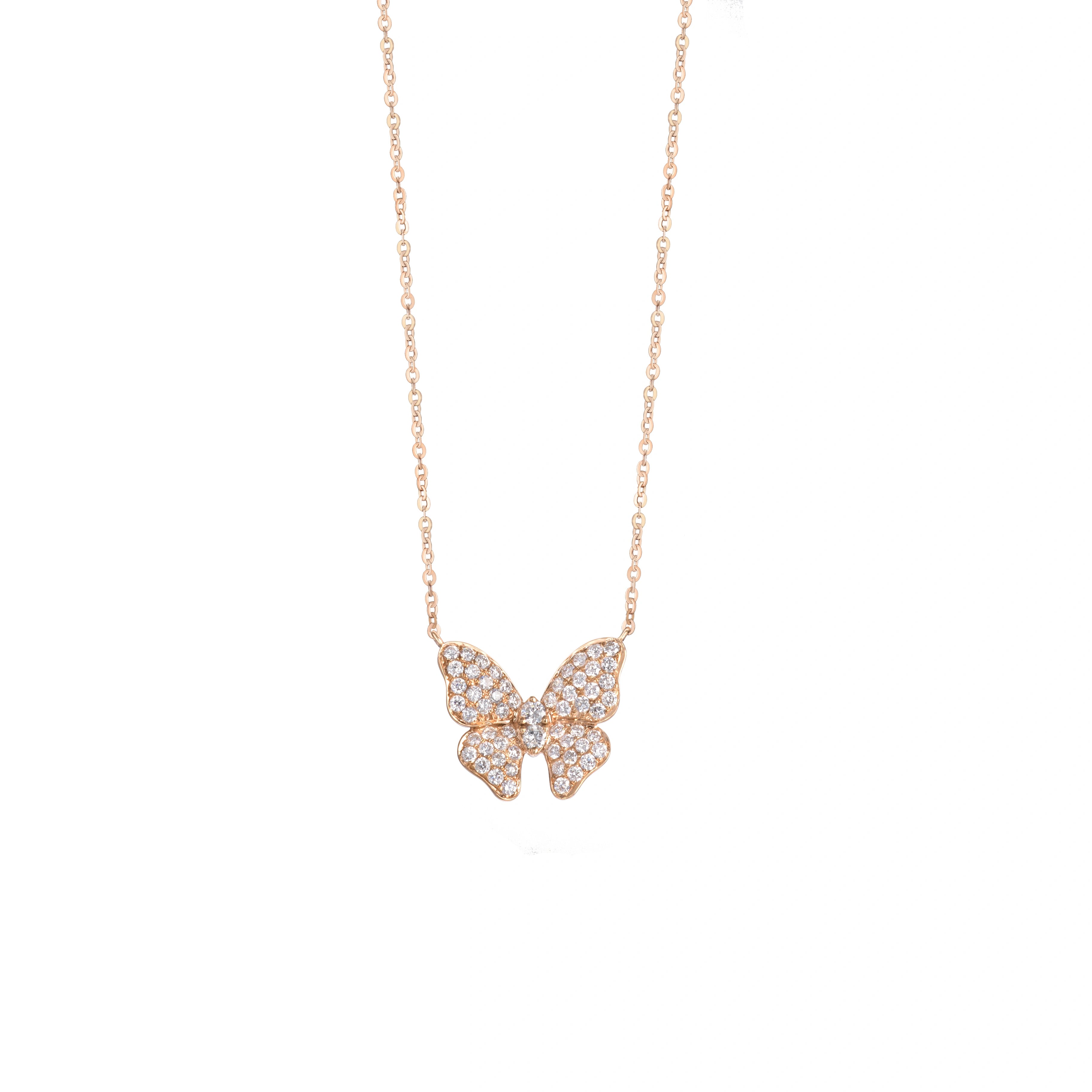 LeMing pavé diamond butterfly necklace in 18K gold with sparkling full-stone pendant
