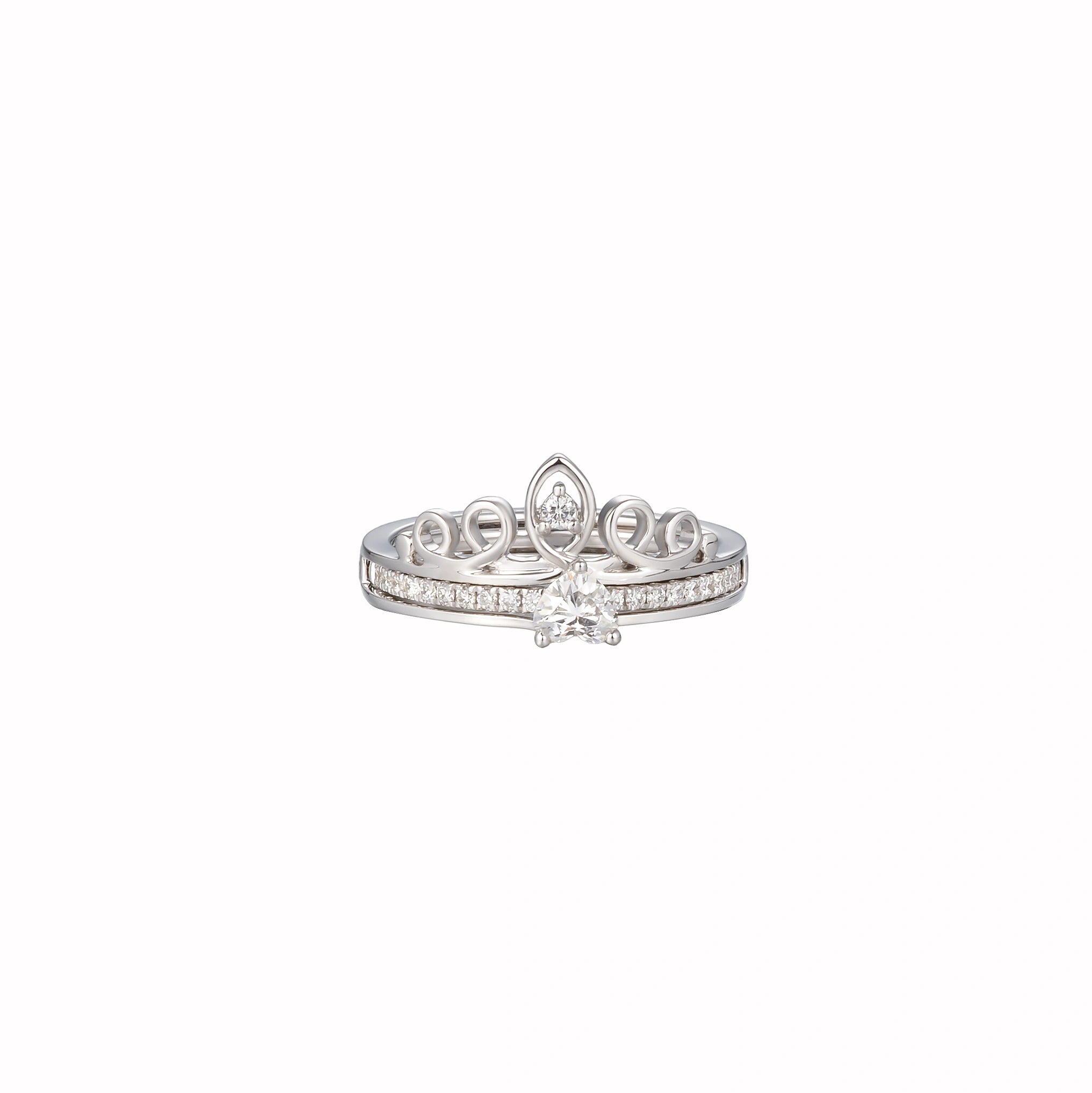 LeMing silver crown diamond ring with 0.240ct center stone and pavé diamond tiara design