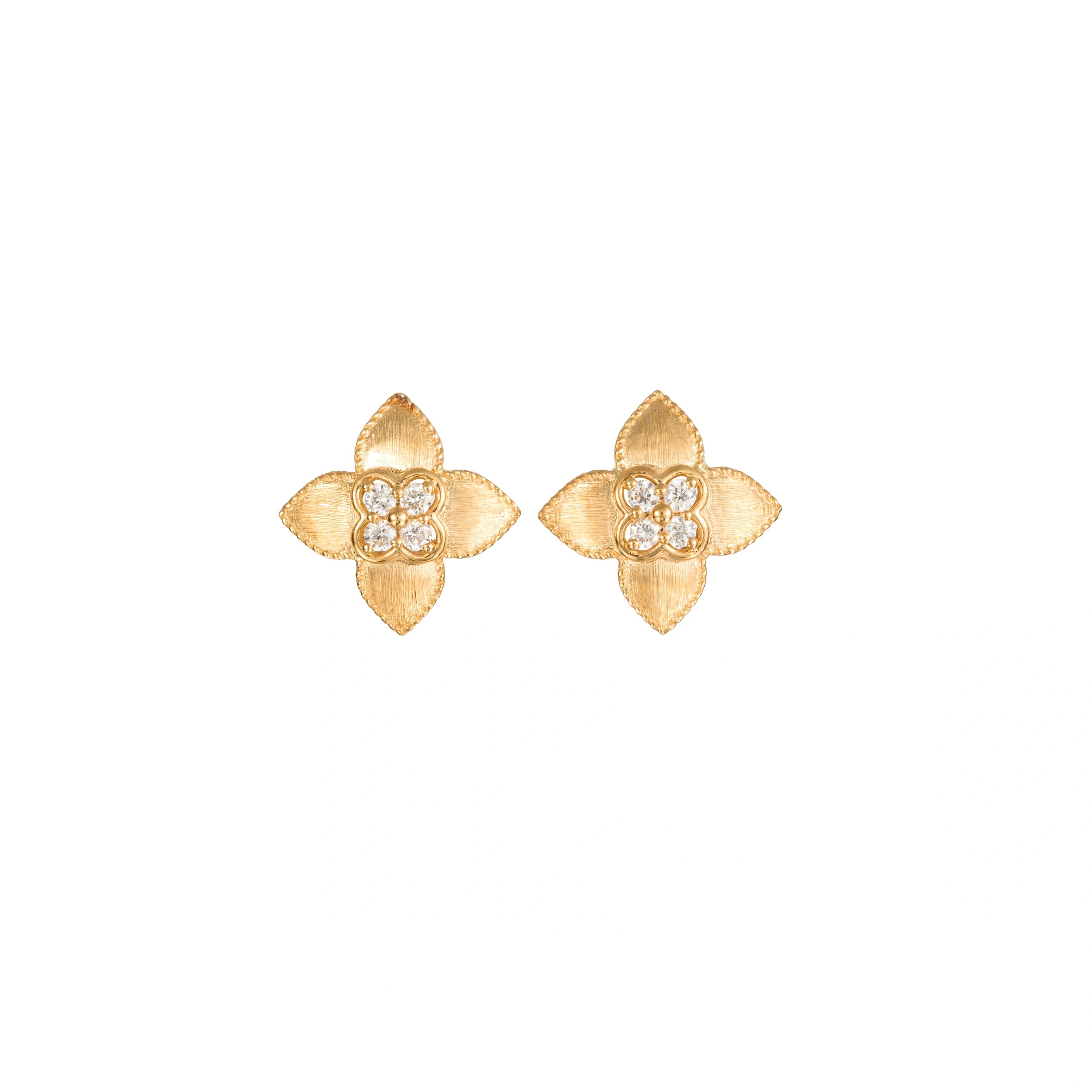 18K Gold Four-Leaf Clover Diamond Stud Earrings
