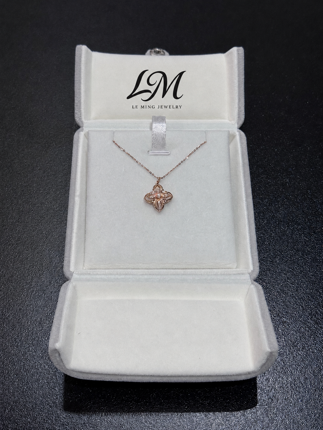 Four-Petal Bloom Lab-Grown Diamond Pendant Necklace in 14K Rose Gold
