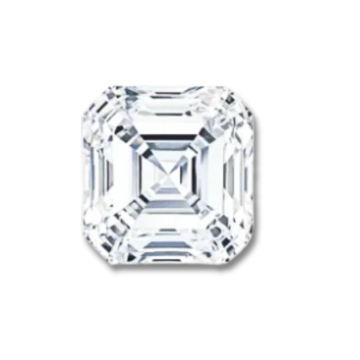 Asscher cut diamond, square shape with layered step facets and cropped corners