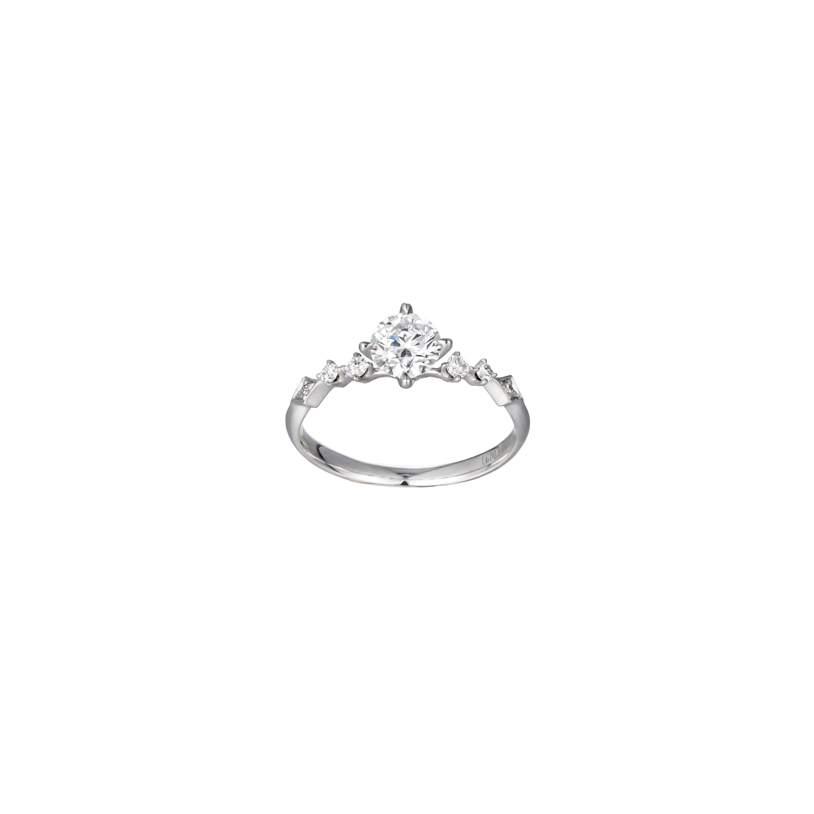 Aurora Lab-Grown Diamond Ring in 9K gold shown from a three-quarter view, highlighting the center stone, side-stone accents, and slim band design.