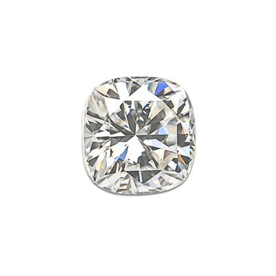 Cushion cut diamond, rounded square shape with brilliant facets and soft edges
