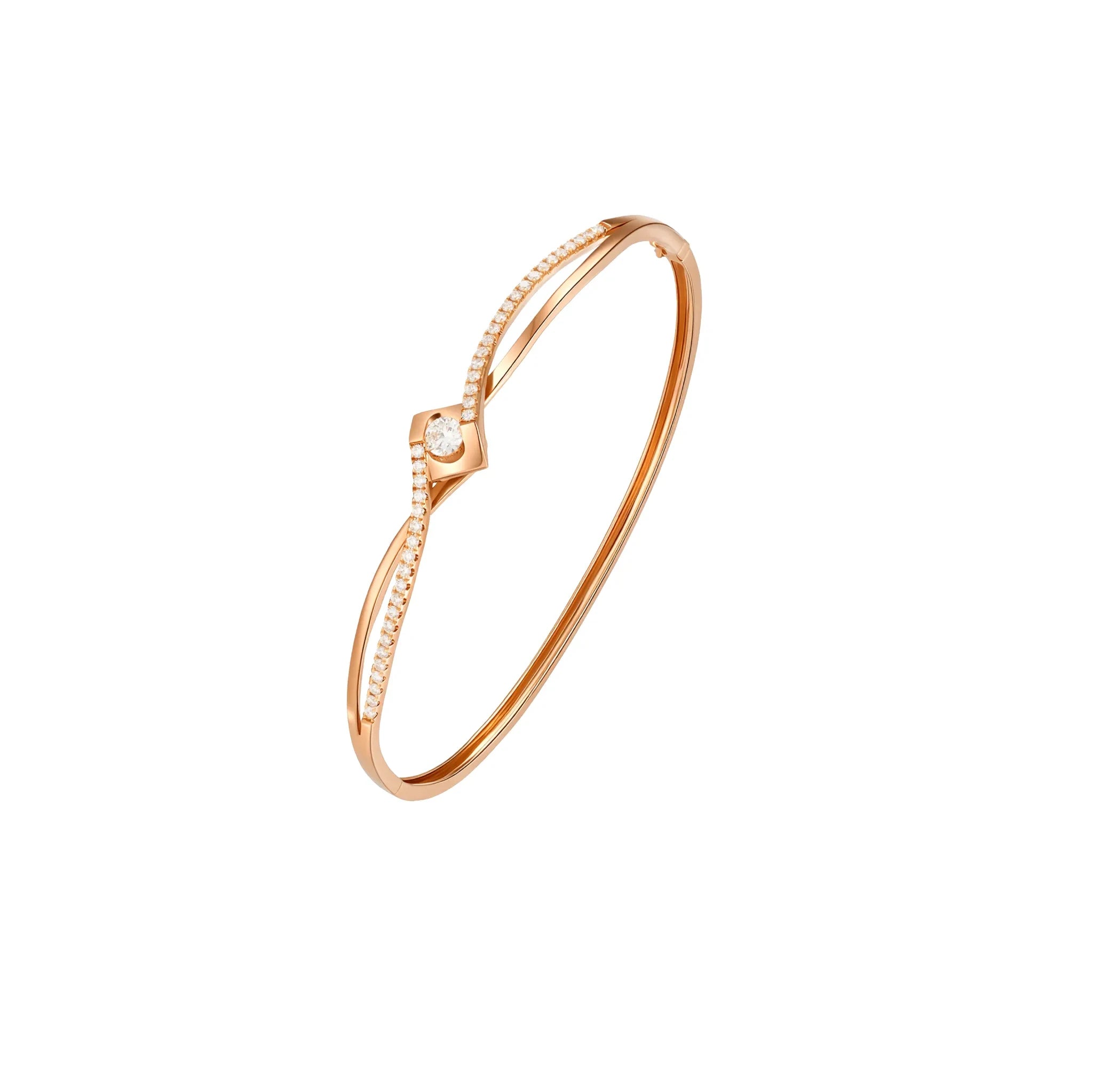 LeMing 18K gold diamond bangle bracelet with pavé diamond accents and center stone