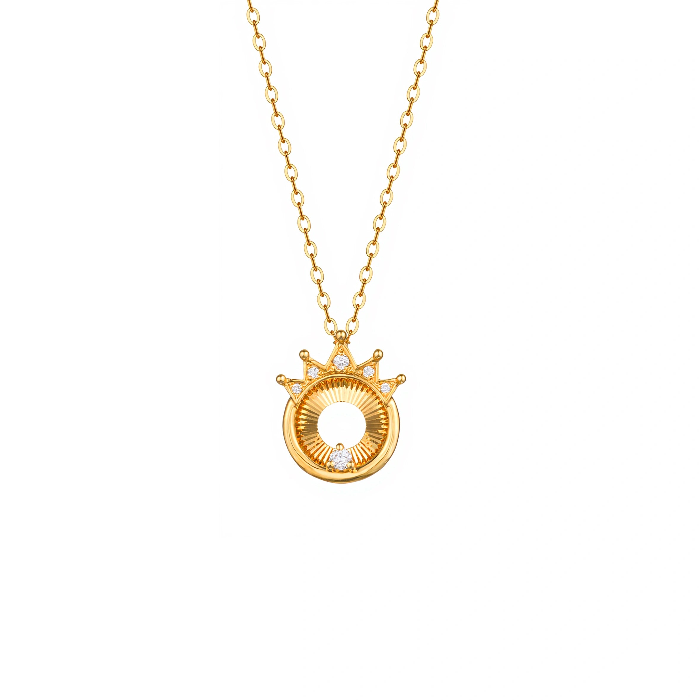 18K gold diamond crown halo pendant necklace with 0.023ct main diamond and 0.020ct side diamonds by LeMing Jewelry