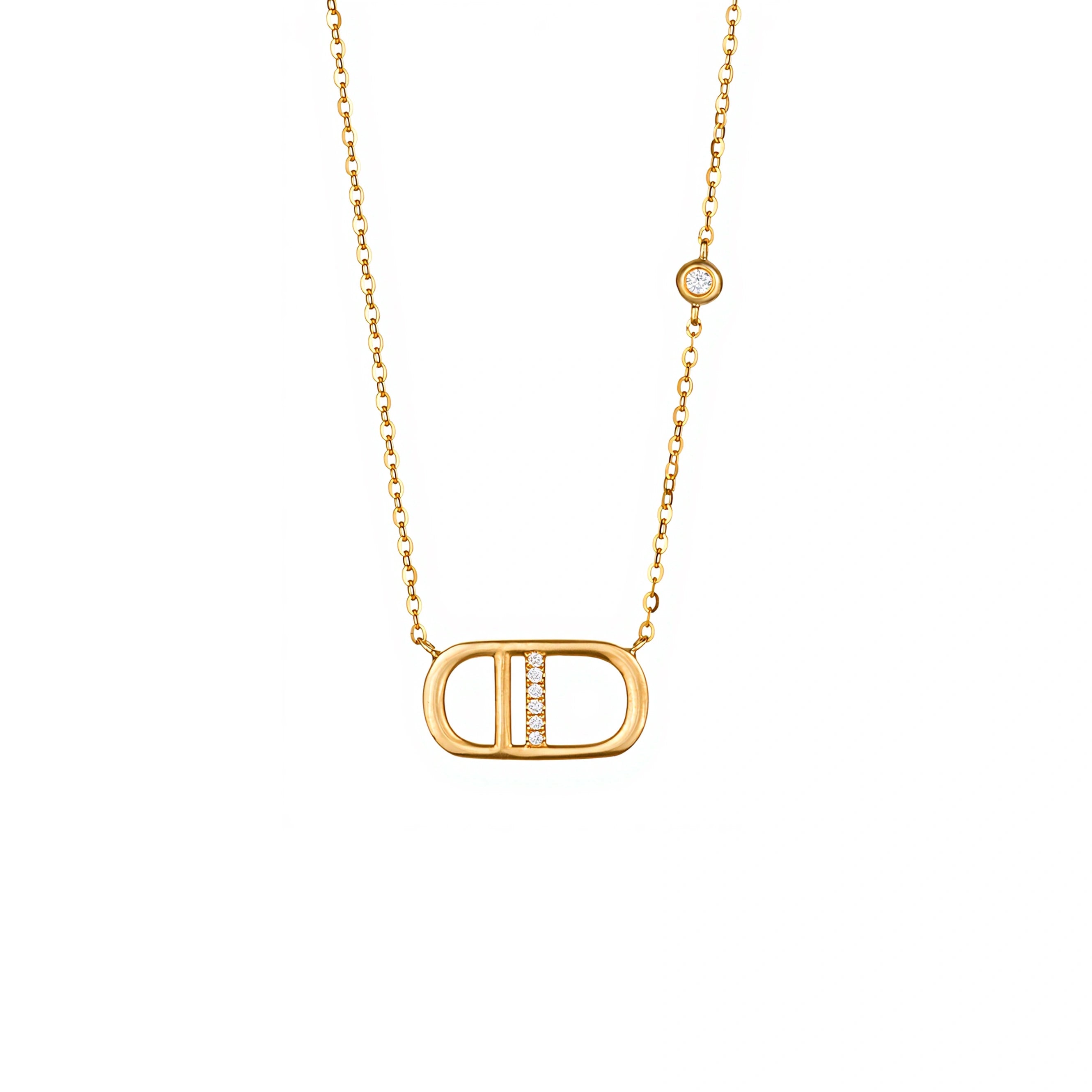 18K gold diamond geometric bar pendant necklace with 0.015ct main diamond and 0.021ct side diamonds by LeMing Jewelry
