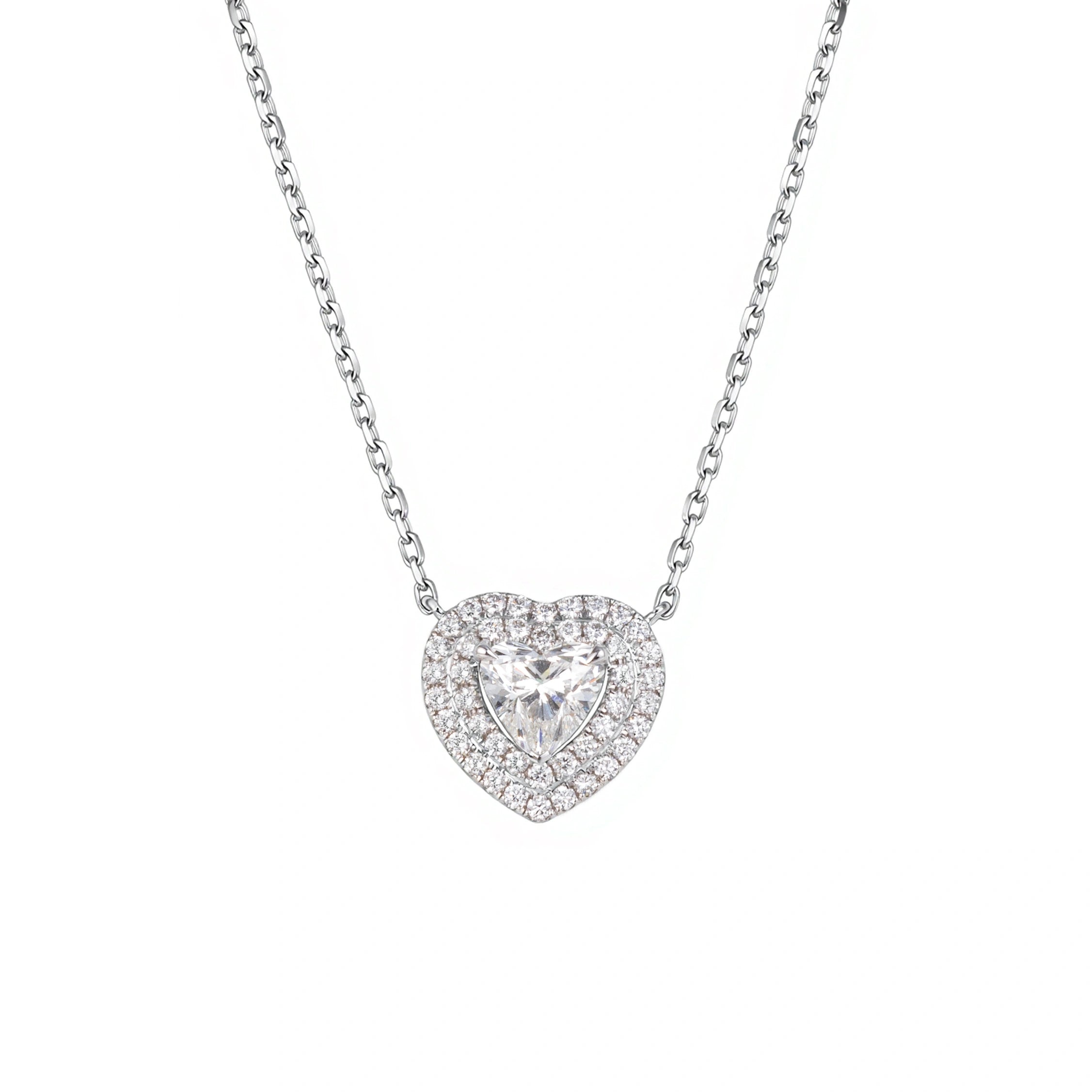 18K gold diamond heart halo pendant necklace with 1.000ct main diamond and 0.412ct side diamonds by LeMing Jewelry