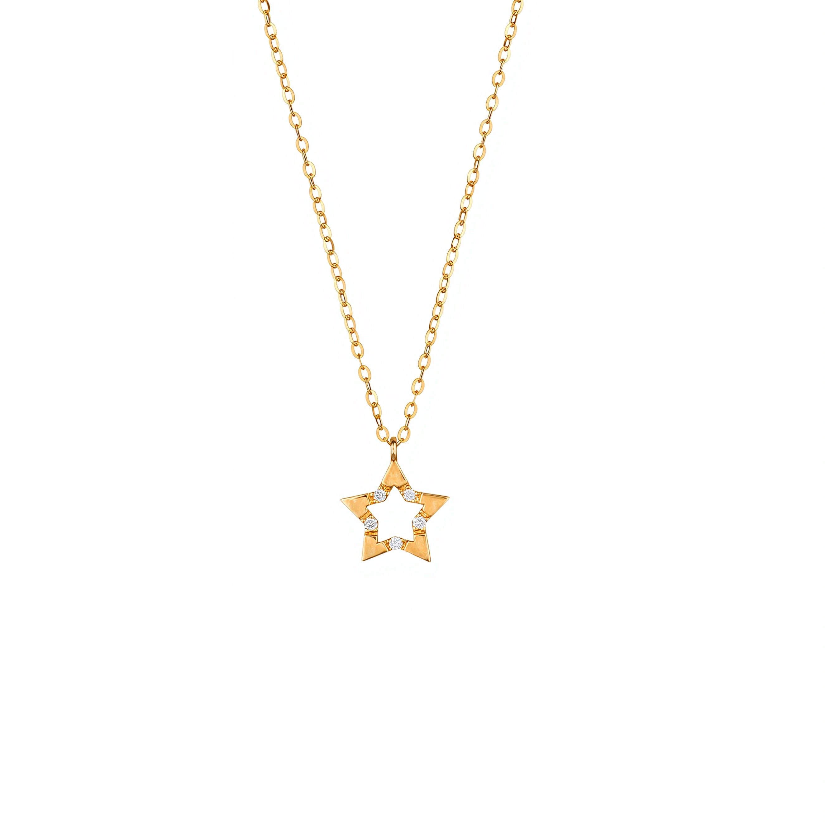 18K gold diamond star pendant necklace with 0.024ct diamond accents by LeMing Jewelry