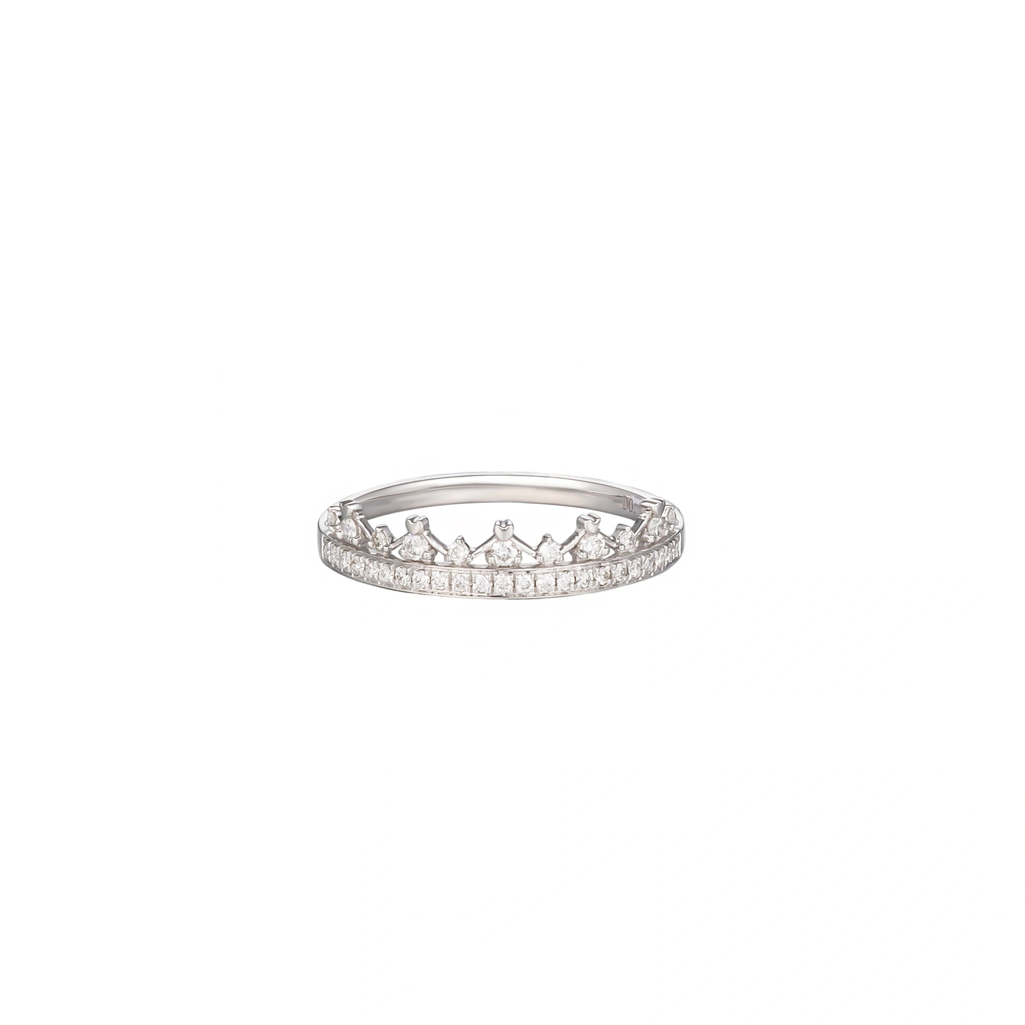 LeMing 18K white gold crown diamond couple ring with pavé diamond accents
