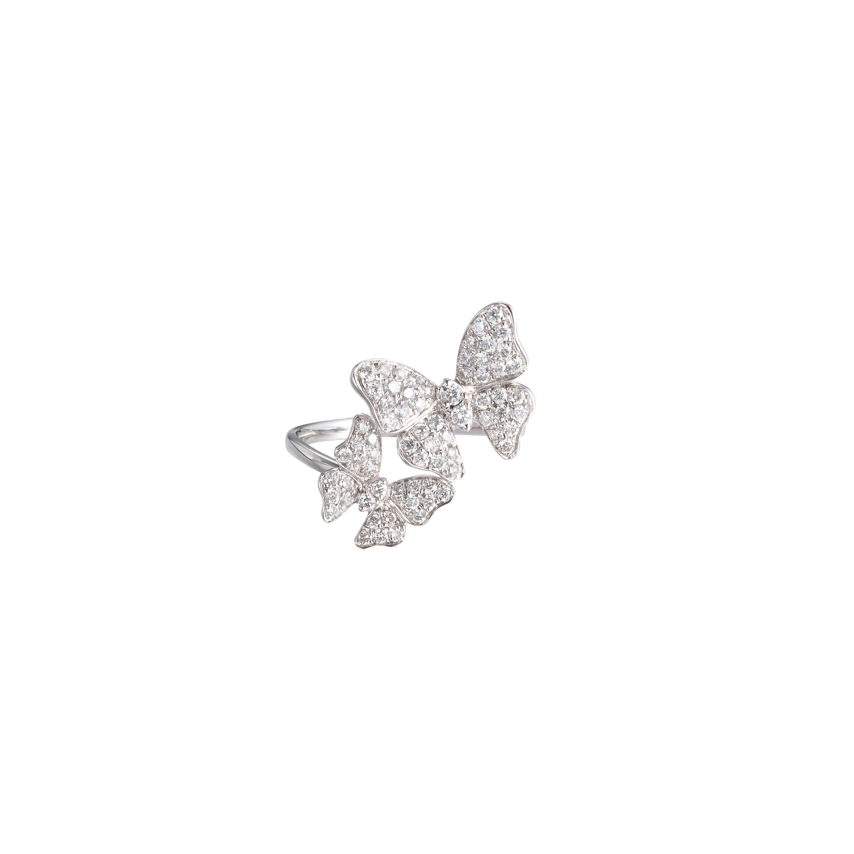 18K white gold diamond butterfly ring with sparkling pavé diamond butterfly details by LeMing Jewelry
