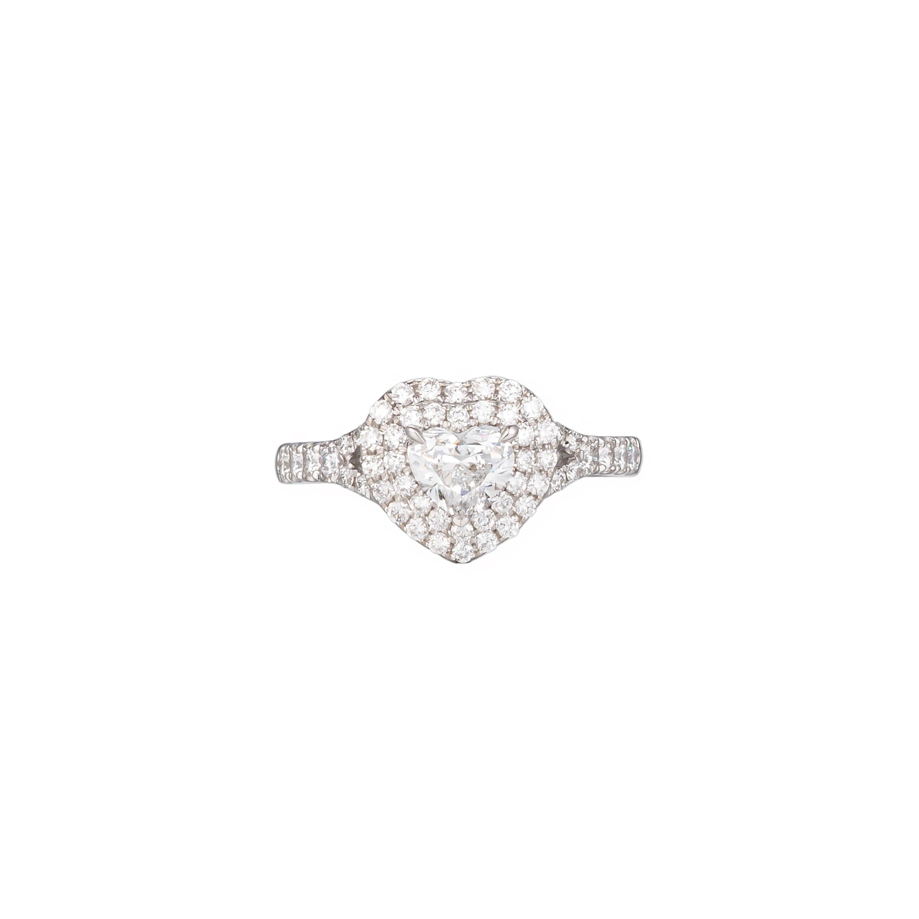 LeMing 18K white gold heart halo diamond ring with pavé diamond accents