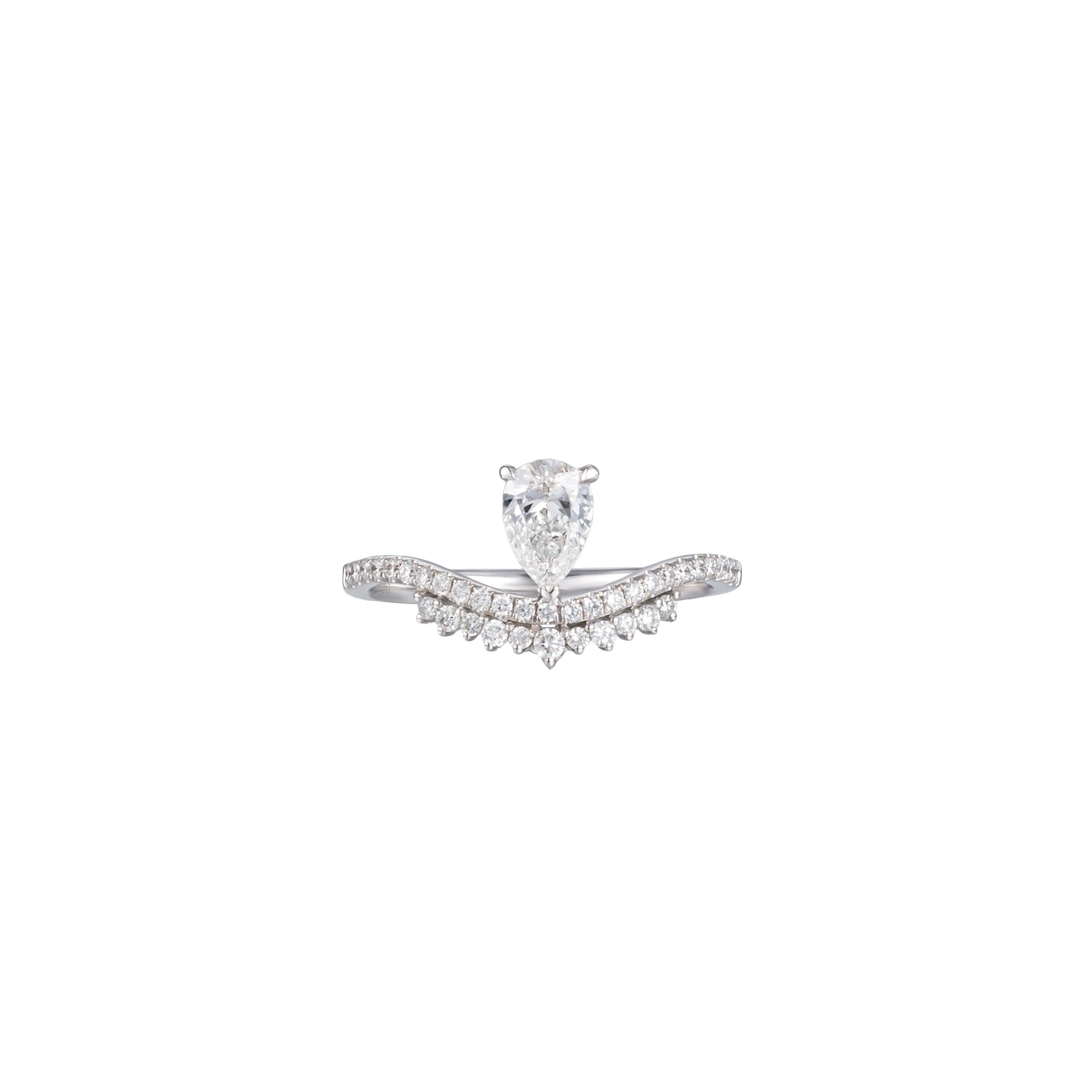 LeMing 18K white gold pear diamond ring with 0.432ct center stone and pavé curved band