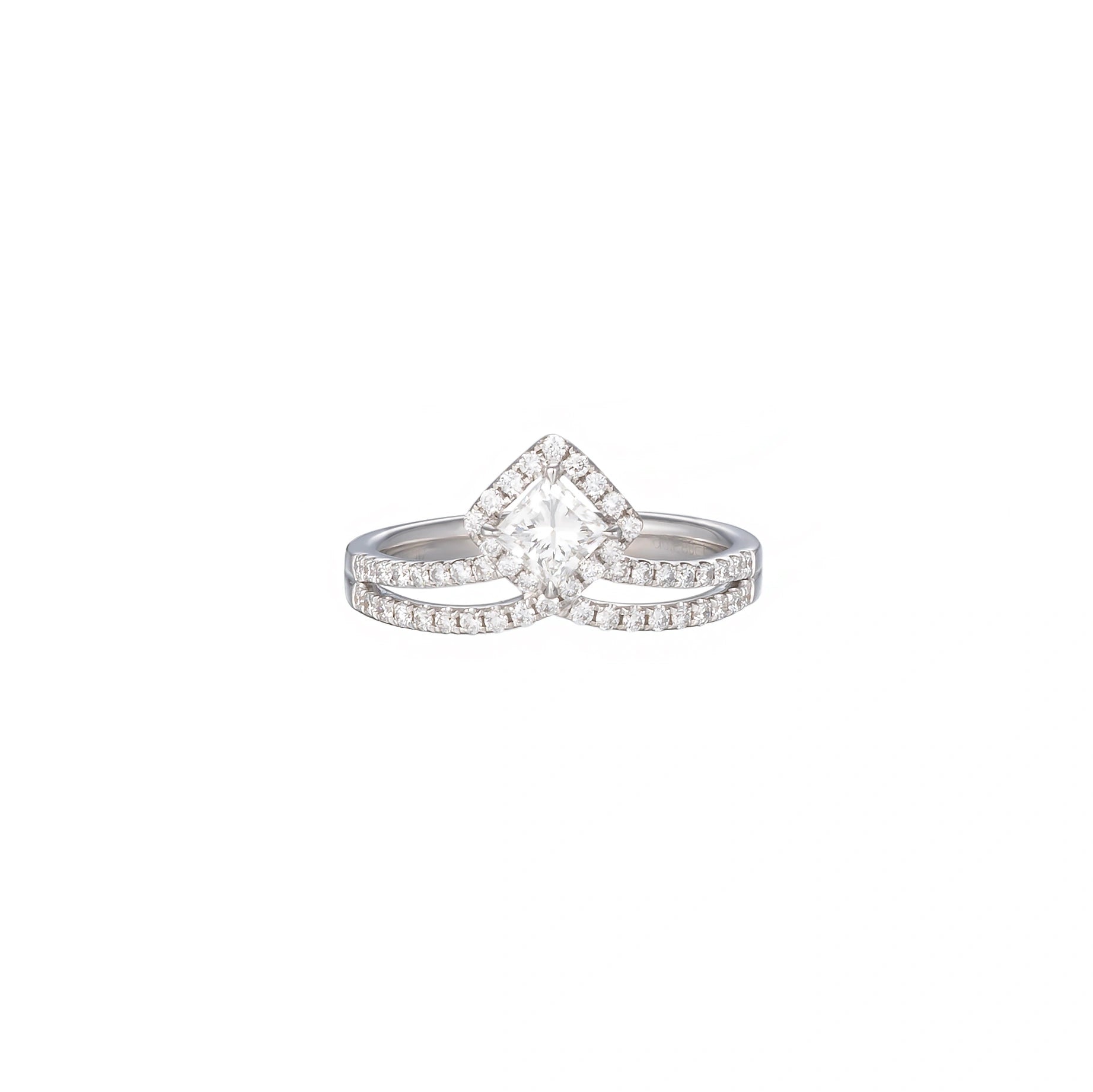 LeMing 18K white gold princess cut diamond ring with 0.38ct center stone and pavé split band