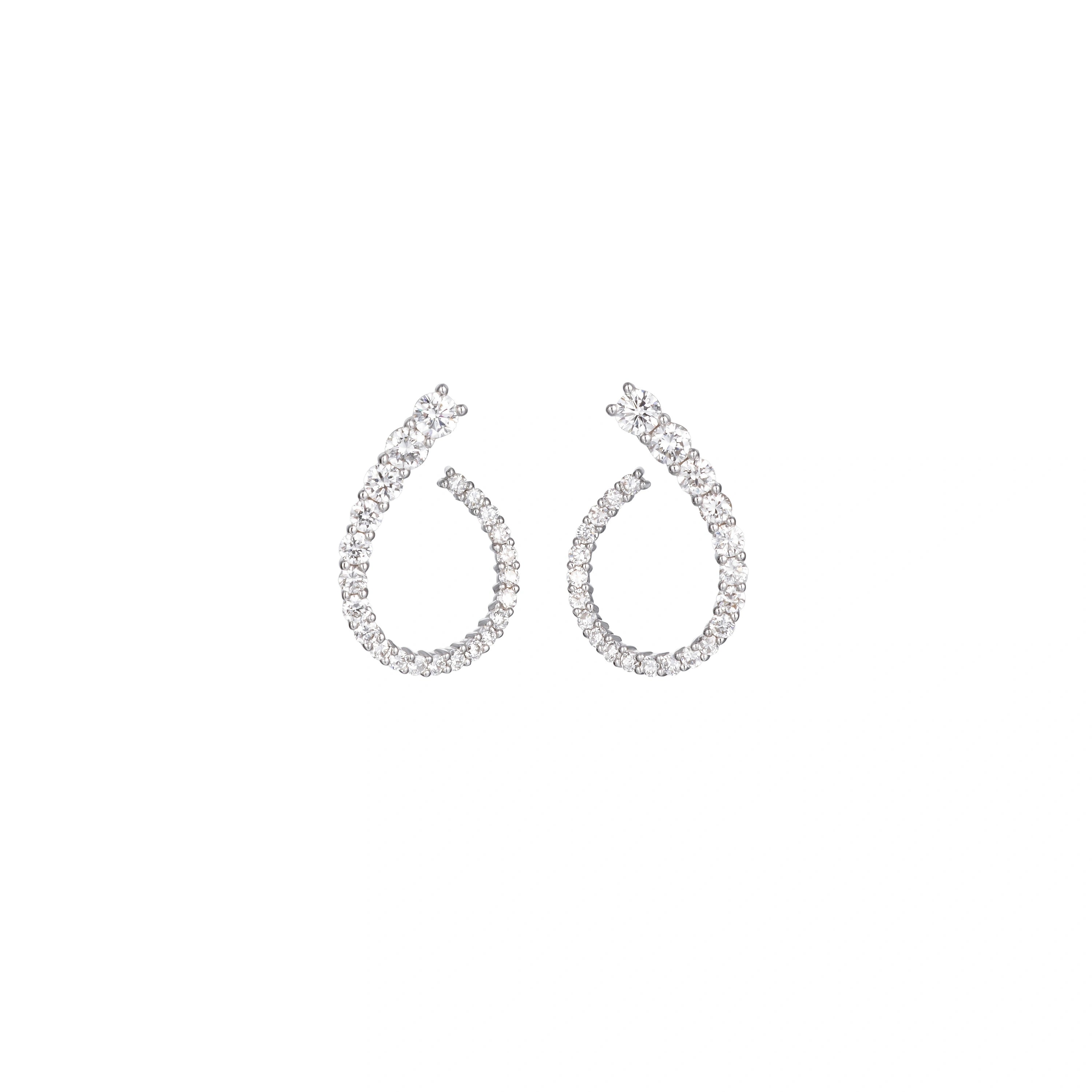 LeMing 9K white gold pavé teardrop stud earrings with sparkling stone accents