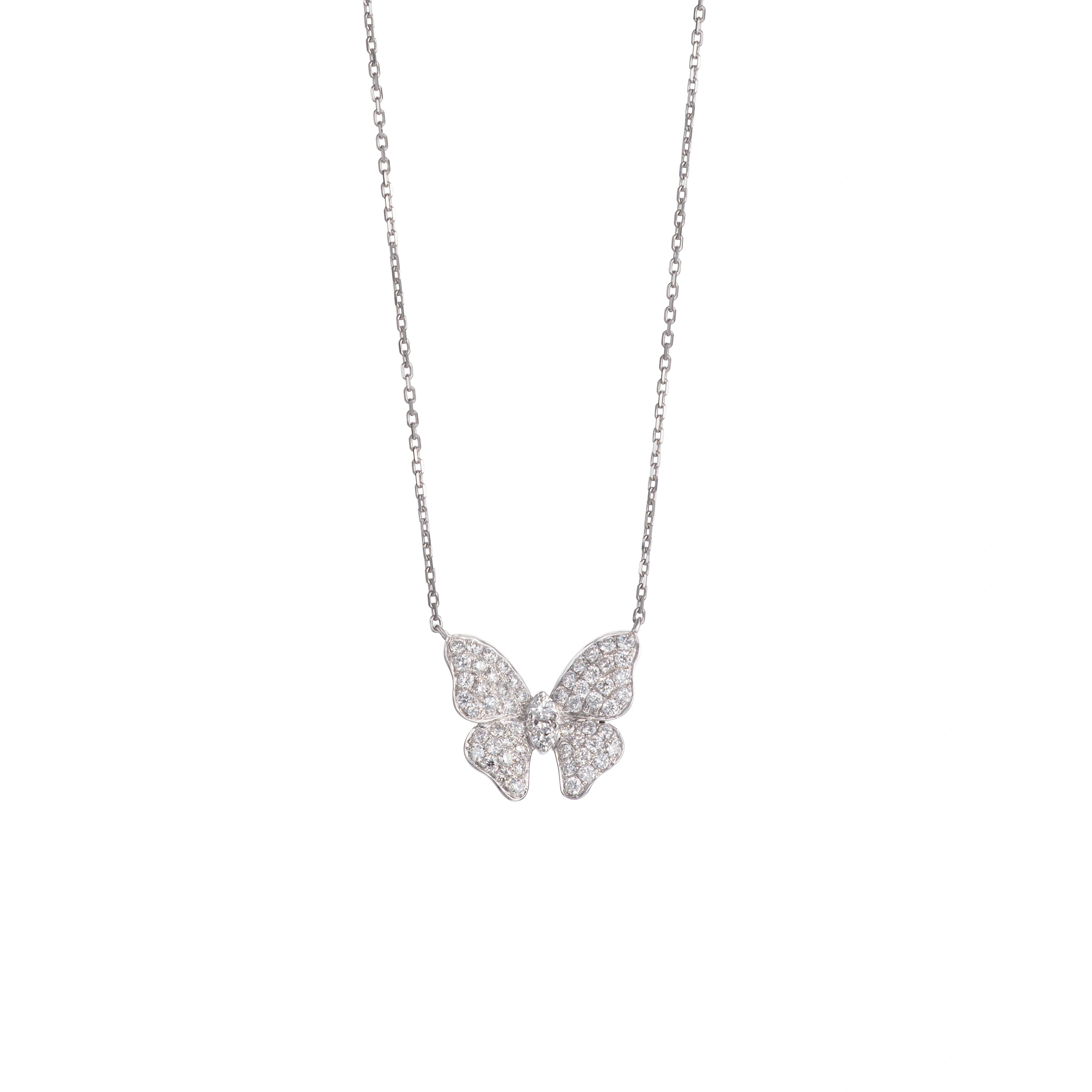 LeMing pavé diamond butterfly necklace in silver with full-stone butterfly pendant