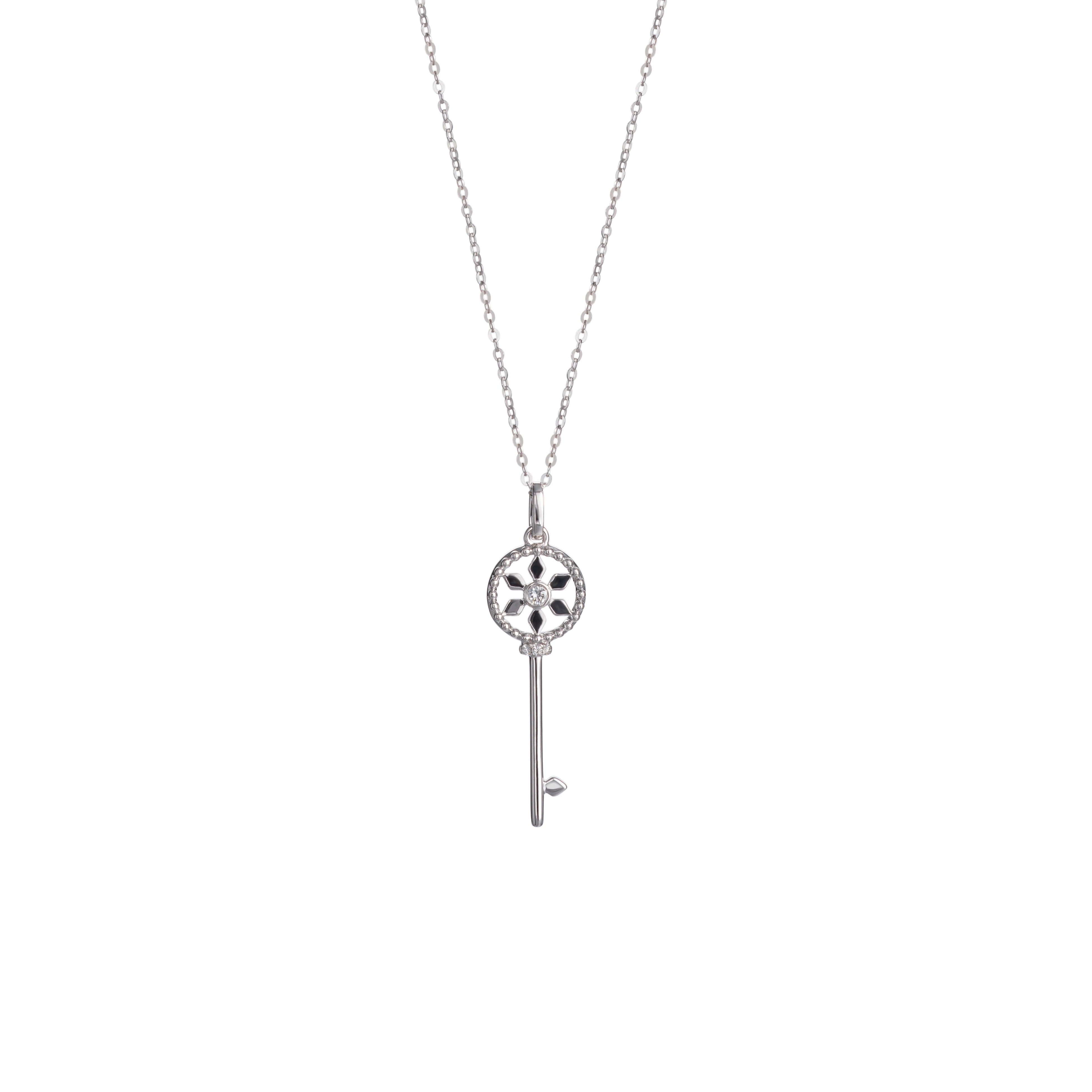 LeMing pavé key pendant necklace with sparkling stone details on a delicate chain