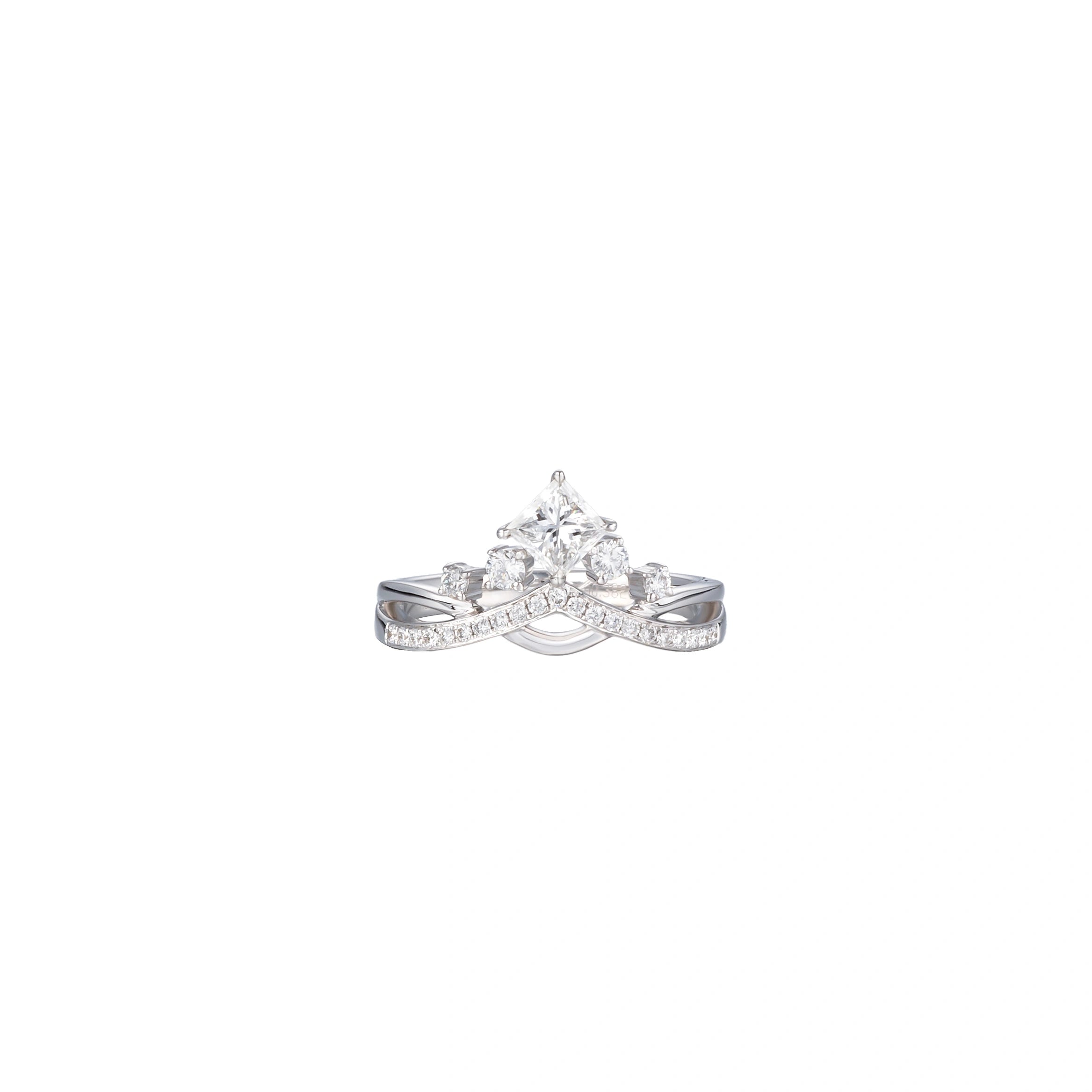 LeMing silver princess cut diamond ring with 0.433ct center stone and diamond crossover band