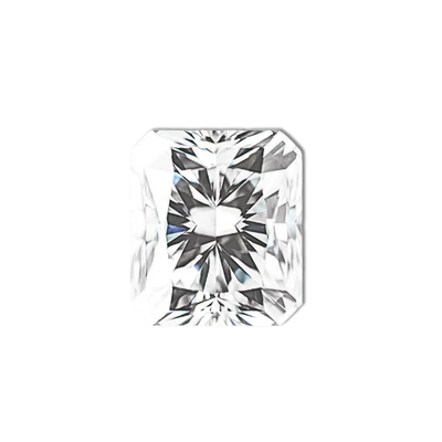 Radiant cut diamond, rectangular shape with brilliant facet pattern and trimmed corners